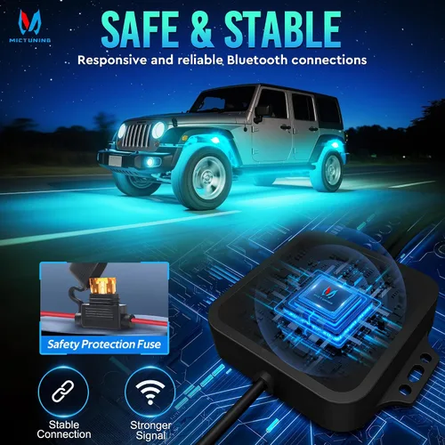 Vista 5 de MICTUNING C1 4 Pods RGBW LED Rock Lights – Kit de luces de neón subterráneas multicolor con controlador Bluetooth, modo de música