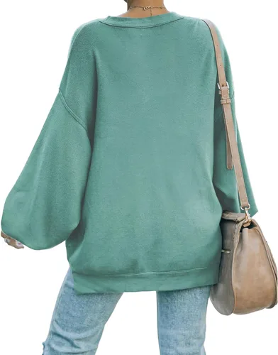 Vista 4 de Sudaderas para mujer, cuello redondo, ropa de otoño 2023, a la moda, cálidas, holgadas, para adolescentes, niñas, de gran
