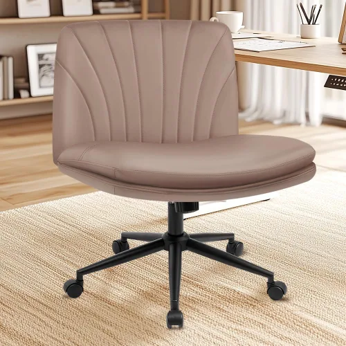 Vista 8 de NEO CHAIR Silla cruzada con ruedas, escritorio de oficina con patas marrón (Brown PU)
