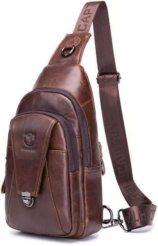 Vista 17 de Vintage Leather Sling Bag Backpack for Men Crossbody Shoulder Chest Day Pack Backpacks #10Marrón