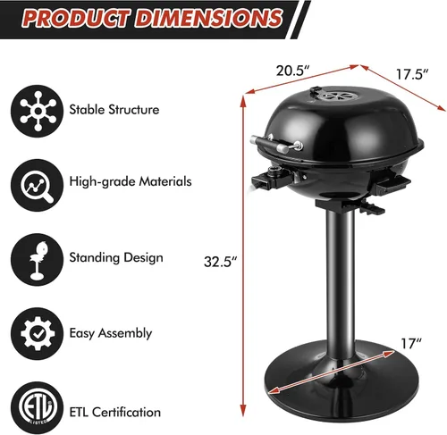 Vista 9 de HAPPYGRILL Parrilla eléctrica al aire libre, barbacoa de 1600 W, 15 porciones para uso en interiores y exteriores, soporte portátil para cocinar