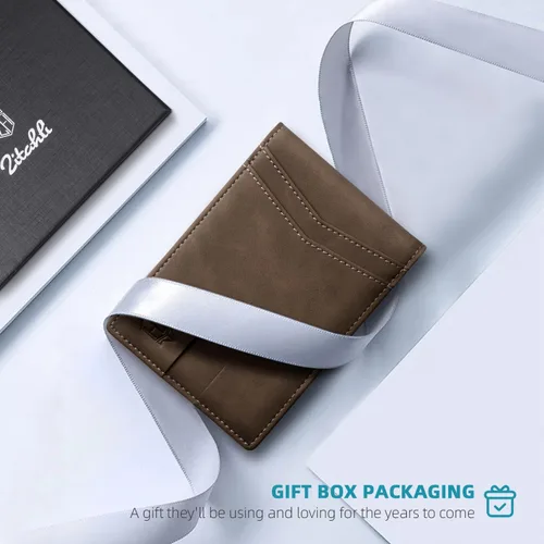 Vista 110 de Zitahli - Carteras delgadas con clip para dinero para hombre, tarjetero minimalista, de cuero, plegable, con bloqueo RFID, cartera de bolsillo