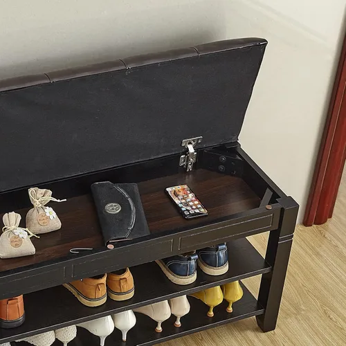 Vista 5 de LEILISI Banco de zapatos, organizador de almacenamiento con cojín de 2 niveles elevador superior, zapatero para entrada, sala de estar, dormitorio