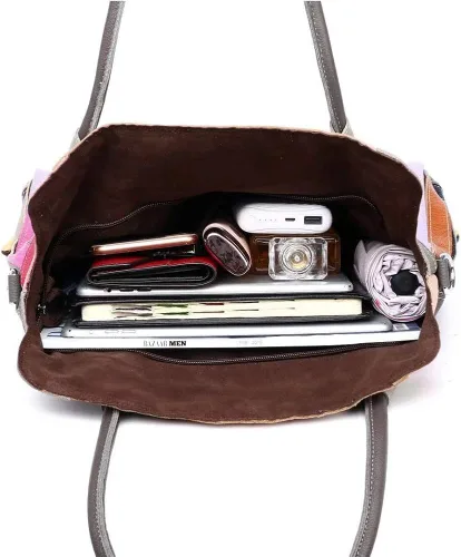 Vista 7 de Bolso Boston multicolor para mujer, de cuero genuino, colorido, grande, bolso de mano