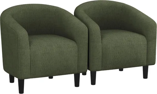 Vista 15 de Yaheetech Sillas de sala de estar, juego de 2 sillas decorativas de terciopelo, acogedoras sillas de barril con acolchado suave para sala de estar
