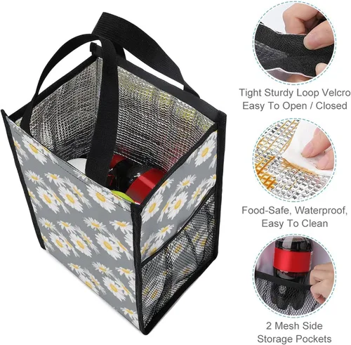 Vista 3 de Little Daisy - Bolsas de almuerzo para mujeres y hombres, lonchera aislada, bolsa reutilizable para oficina en casa
