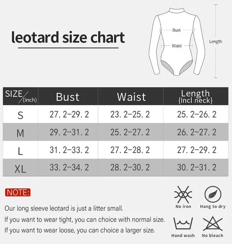 Vista 7 de BAKPH Maillot de ballet de baile para mujer cuello alto manga larga con broches duraderos