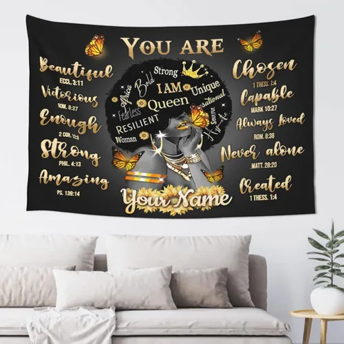 Vista 9 de QOQIOSOC Tapiz personalizado para mujer negra con nombre, tapiz para colgar en la pared de yoga afroamericano, meditación, tapiz para colgar