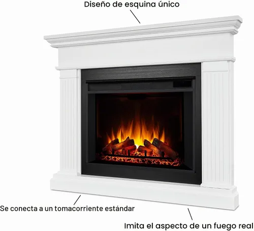 Vista 6 de Real Flame Kennedy Grand Corner Chimenea eléctrica con repisa para sala de estar o dormitorio, calentador reemplazable, efecto realista de troncos