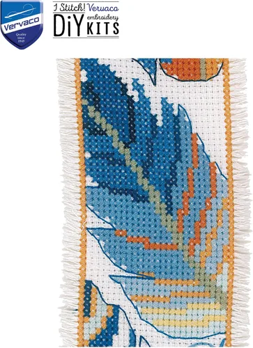 Vista 5 de Vervaco Juego de marcapáginas de punto de cruz con plumas azules (juego de 2) de 2.4 x 8 pulgadas