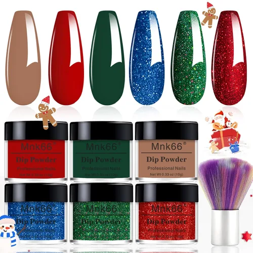 Vista 16 de Juego de polvo de inmersión de 6 colores, set de colores para uñas con vino tinto oscuro, rojo oscuro, naranja, set de polvo de inmersión para uñas