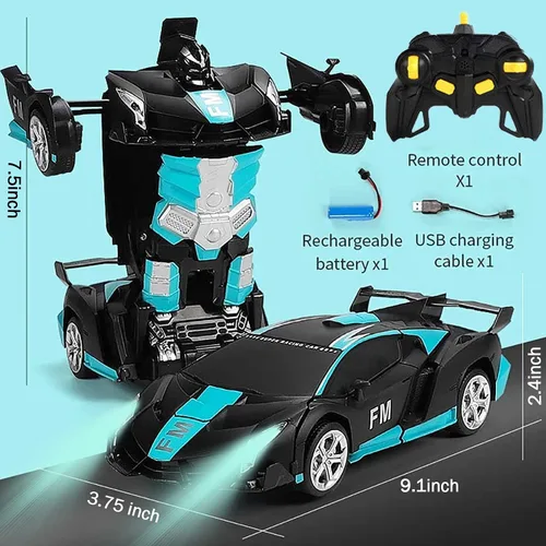 Vista 6 de Transform - Robot de coche RC de 24 GHz 118 recargable con control remoto de policía juguetes con luz y transformación de un botón y rotación de 360