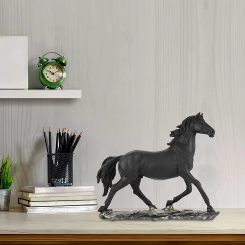 Vista 7 de Homoyoyo Estatua de resina de caballo de pie moderna escultura de caballo decorativo para estantería de escritorio de oficina en casa (negro) 11.02
