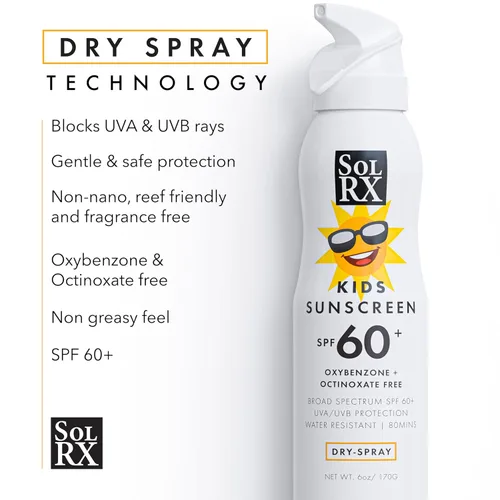 Vista 3 de SolRX SPORT KID's SPRAY SPF 60+ Protector solar, para rostro y cuerpo respetuosos con los arrecifes Boquilla multiángulo de 360 grados, diseñada