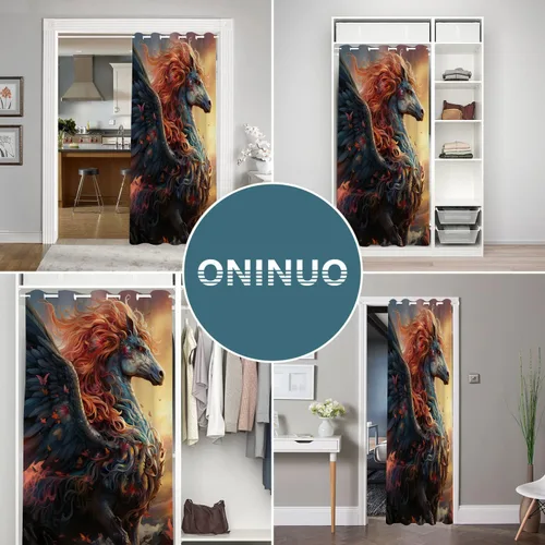 Vista 5 de Cortinas opacas de animales de fantasía para puertas, unicornio encantado, cortina opaca para armario de dormitorio de niños, aislamiento térmico