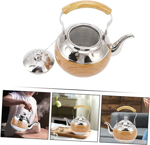 Vista 6 de GANAZONO Tetera de acero inoxidable con capacidad para tetera con mango ergonómico, diseño para sala de té, elegante accesorio de cocina funcional