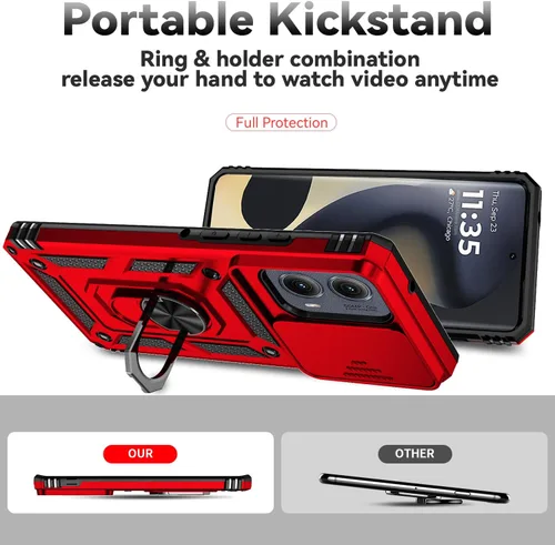 Vista 7 de Funda para Motorola Edge 2024 con cubierta deslizante para cámara, protector de pantalla HD [prueba de caídas de grado militar] Soporte de anillo