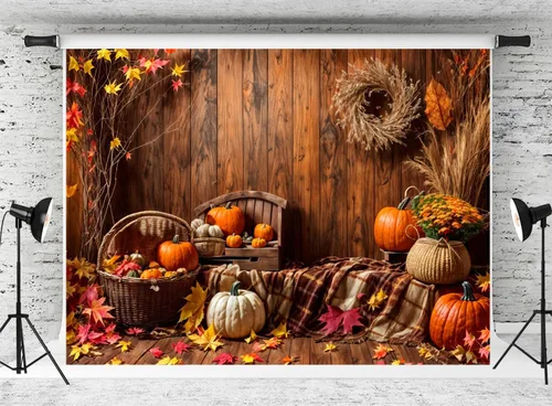 Vista 33 de Kate Fondo de fotografía para el día de Acción de Gracias, otoño, calabaza, decoración del hogar, fondo para niños, fiesta, estudio (7 x 5 pies)