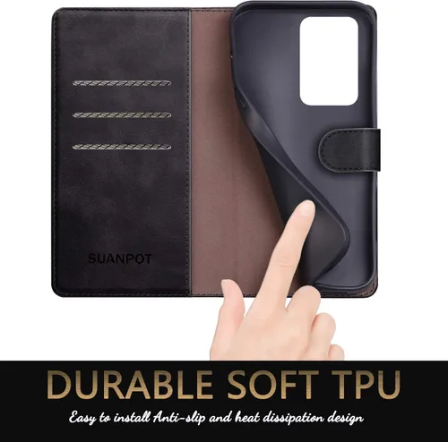 Vista 6 de SUANPOT Funda de cuero tipo cartera para Samsung Galaxy S20 Ultra de 6.9 pulgadas (NON S20/S20+), con tarjetero RFID con tarjetero de crédito RFID