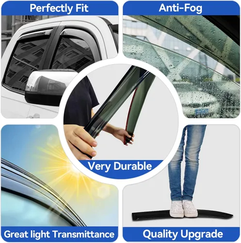 Vista 4 de YQAUTEC Viseras de ventana, protectores de lluvia para Jeep Grand Cherokee 2011-2021, deflectores de viento, persianas de ventilación, 4 piezas