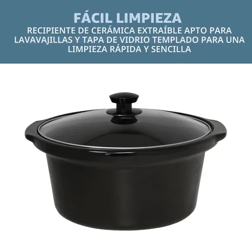 Vista 3 de Olla de cocción lenta West Bend de 4 cuartos manual estilo cerámica con olla de cerámica ovalada apta para lavavajillas y tapa de vidrio, dos Negro