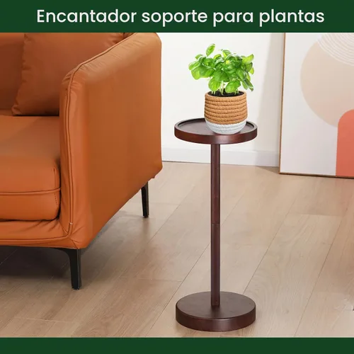 Vista 7 de Mesa auxiliar con pedestal de madera maciza de acacia - Mesa redonda pequeña para Martini