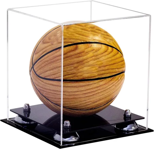 Vista 54 de Better Display Cases Mini acrílico - Miniatura (no tamaño completo) Baloncesto vitrina con elevadores negros y espejo (A015-BR)