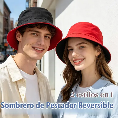 Vista 3 de PFFY Reversible Bucket Hat for Women Men Cotton Sun Beach Fishing Cap Negro/Beige (reversible)