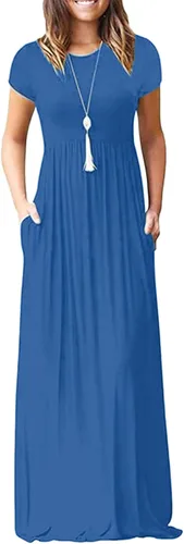 Vista 30 de DEARCASE - Vestido Maxi para Mujer de Manga Corta, Casual de Verano, Holgado, Liso, Cómodo, Vestidos Largos con Bolsillos 1-negro