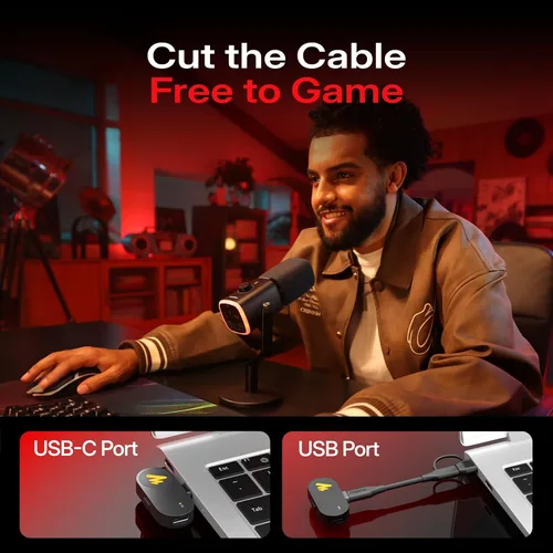 Vista 2 de MAONO - Micrófono dinámico USB inalámbrico PD100W, micrófono de PC para juegos con reducción de ruido de un solo clic, botón de silencio, RGB