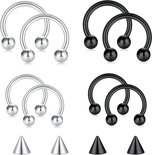 Vista 16 de D.Bella Anillos de herradura para el tabique de nariz de acero quirúrgico 16G 18G 20G Joyería de piercing para nariz, cartílago, hélix, tragus, aro