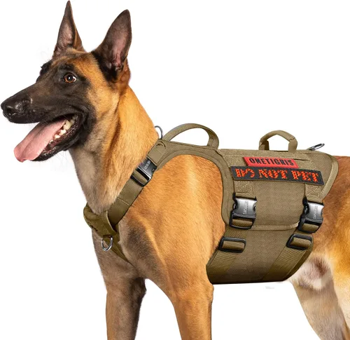 Vista 11 de OneTigris Arnés Táctico para Perros Grandes, Arnés Chaleco para Perros de Servicio Sin Tirones con 5 Hebillas de Metal con Paneles de Gancho