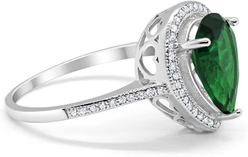 Vista 2 de Halo anillo de bodas de plata 925, morganita en forma de pera y circonita cúbica.