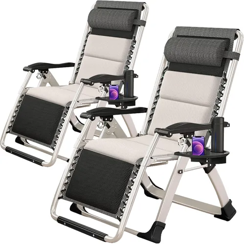 Vista 24 de Slsy Silla de gravedad cero, silla reclinable de salón con cojín y bandeja removibles para interior y exterior, silla reclinable plegable para patio