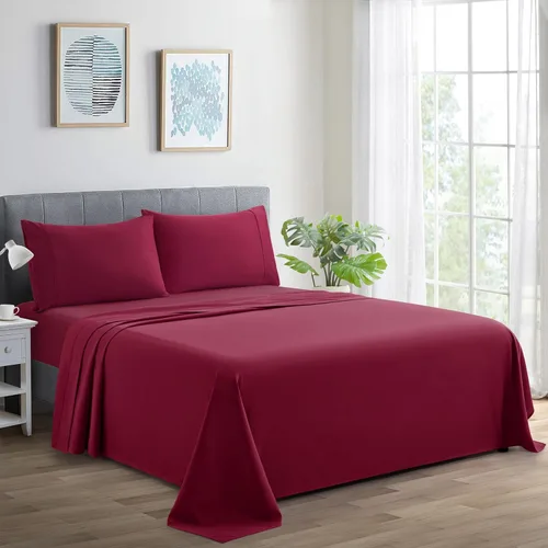 Vista 12 de Marina Decoration Juego de sábanas de 600 hilos de algodón percal de fibra larga ultra suave para todas las estaciones, 4 piezas con 2 fundas