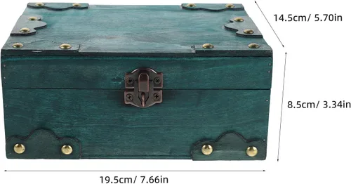 Vista 5 de Joyero de madera antigua caja de almacenamiento retro, pequeño cofre decorativo del tesoro con cerradura para decoración del hogar y fiesta, 7.66 x
