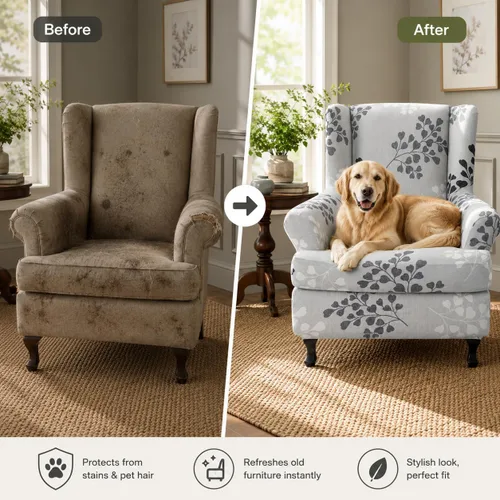 Vista 6 de NILUOH Wingback - Fundas para silla de 2 piezas, fundas para sillón para sala de estar Funda suave para muebles de cuero y tela, antideslizante