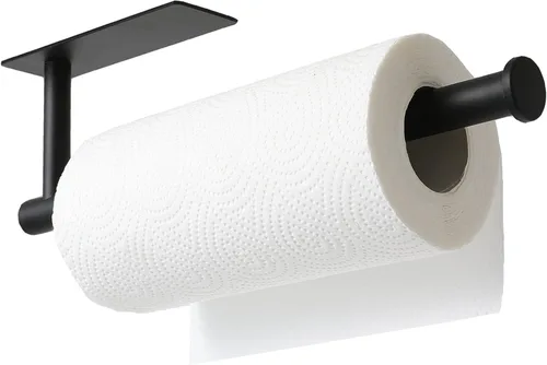 Vista 8 de theaoo - Toallero de papel para debajo del gabinete para cocina, toallero adhesivo para baño, montado en la pared, negro mate, acero inoxidable