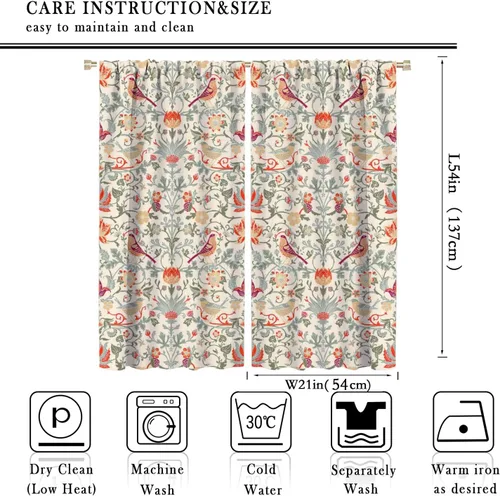 Vista 2 de Cortinas bohemias William Morris con estampado de pájaro retro elegante con estampado de animales, para dormitorio, sala de estar, cortinas opacas