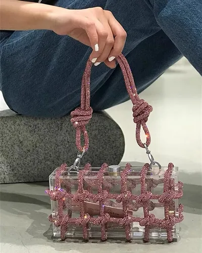 Vista 2 de Bolso de acrílico transparente con diamantes de imitación, bolso de mano de noche brillante, bolso anudado adornado con cristal para cóctel, fiesta
