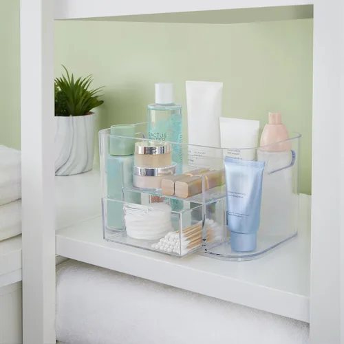 Vista 3 de STORi Bliss Organizador de Maquillaje Transparente para Encimera, Organizador de Baño Dividido y Cajón de Almacenamiento, Soporte para Brochas
