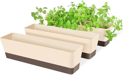 Vista 8 de SUREAM Paquete de 3 macetas de ventana para interiores, maceta rectangular de 12 x 3.8 pulgadas con bandeja, moderna maceta de plástico