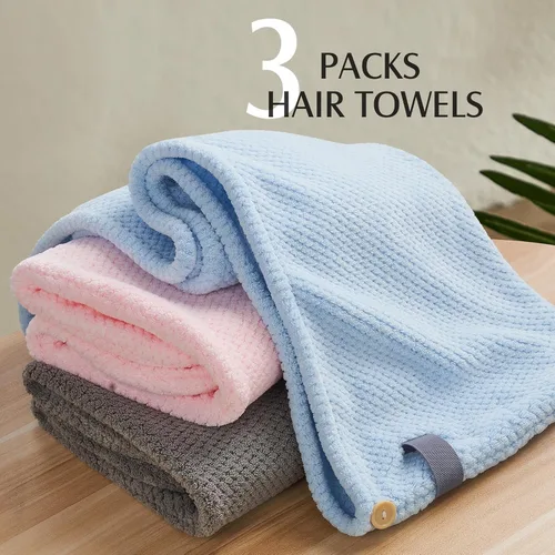 Vista 8 de YFONG Paquete de 3 Toallas Grandes de Microfibra para Envolver el Cabello, 30" x 10" Más Gruesas Anti Encrespamiento Secado Rápido Toallas