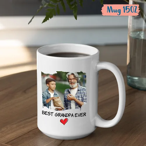 Vista 5 de Tazas con fotos personalizadas para abuelo, regalo para el mejor abuelo del mundo, taza de café personalizada para abuelo, taza para abuelos
