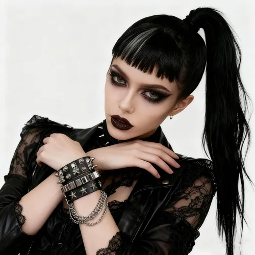 Vista 7 de Juego de 2 pulseras de cadena con tachuelas góticas, punk, calavera, estrella, remache, brazalete de los años 80, Emo Goth Punk Rock, accesorios