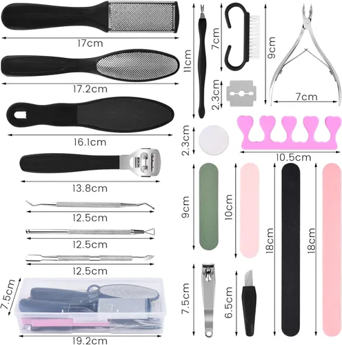 Vista 2 de Kit profesional de cuidado de pies, juego de pedicura de 30 piezas con lima de pies, afeitadora de callos, removedor de piel dura (negro)