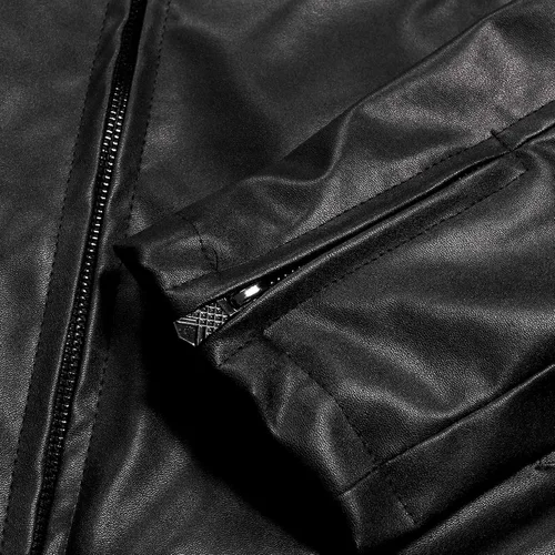 Vista 3 de POLNHDLT Chaqueta de piel sintética para hombre, chaqueta bomber sintética para hombre, solapa asimétrica con cremallera, abrigo de motociclista
