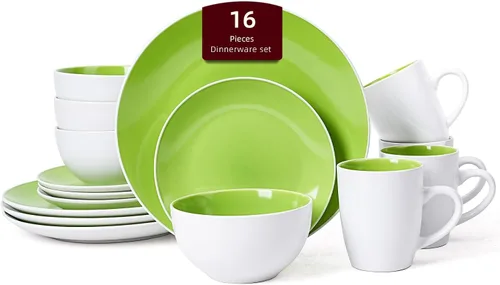 Vista 36 de Juego de 6 platos llanos en forma de cupé de gres de 10.5 pulgadas, muy rosa