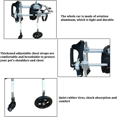 Vista 5 de Silla de ruedas para perros para patas delanteras, silla de ruedas ajustable para gatos de 4 ruedas con cinturón de vientre, carrito de mascotas