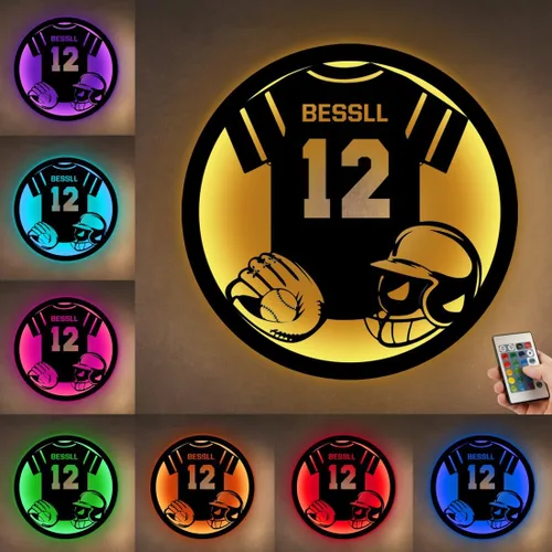 Vista 16 de Letrero de metal de jersey deportivo personalizado con luz LED, nombre y número personalizado, letrero de neón con nombre personalizado, decoración